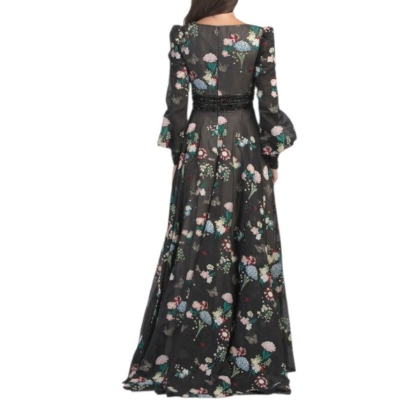 MAC DUGGAL Long Sleeve Floral Embellished Gown Black Multi - Picture 2 of 3
